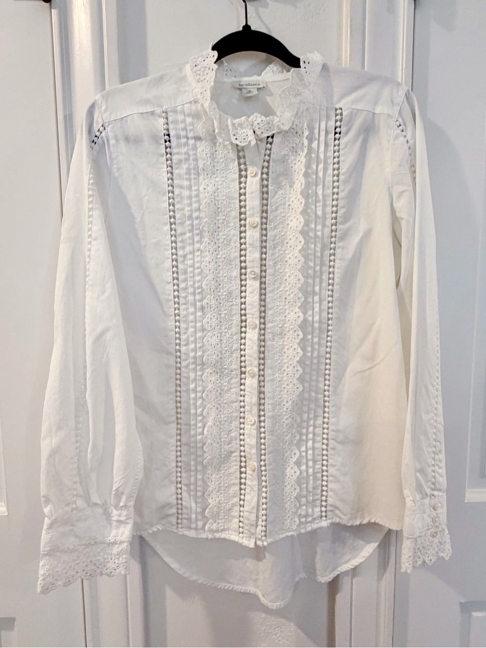 Sundance White Pintuck Lace Peasant Blouse 100% Cotton BOHO Romantic SZ Small - Picture 2 of 13